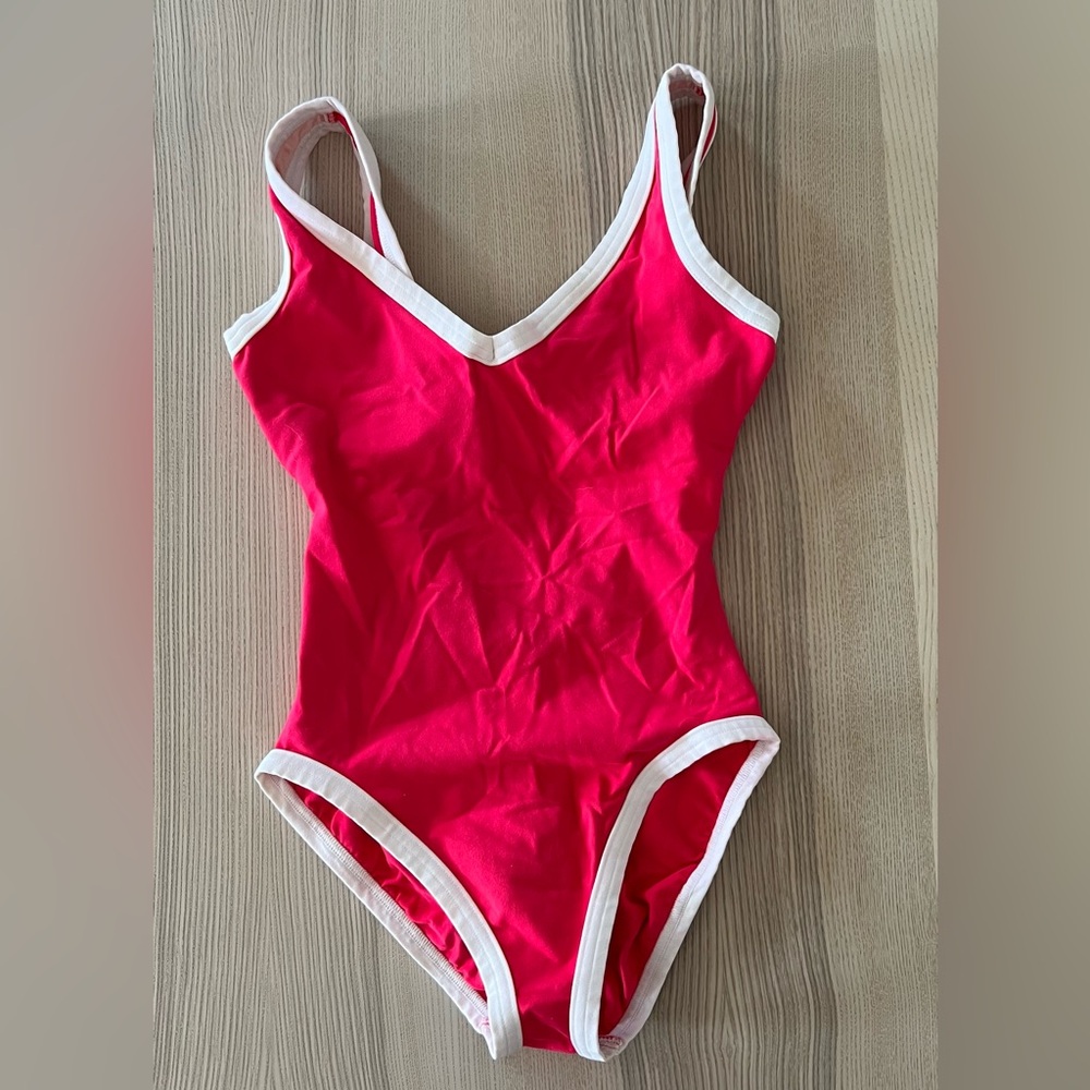 Vintage Hot Pink Roxanne USA One-Piece Swimsuit with White Trim